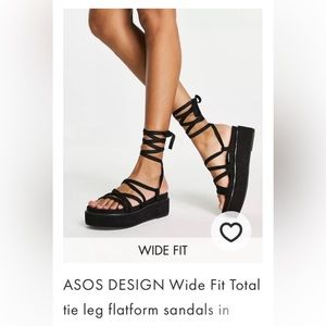 ASOS DESIGN Wide fit total tie leg flat form sandals in black